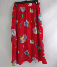 Women&#39;s Red Button-Up Skirt With Colorful Floral Designs Size 26&quot; Waist - €11,02 EUR