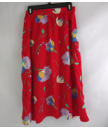 Women&#39;s Red Button-Up Skirt With Colorful Floral Designs Size 26&quot; Waist - $17.51 CAD