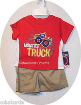 Boys 3M 6M 3 6 M Top Shorts Set New Truck Baby Q Infant Red Khaki Tan Shirt - £9.59 GBP