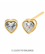 Solid 14K Yellow Gold 3MM Heart Cut Clear CZ Earrings - £31.42 GBP