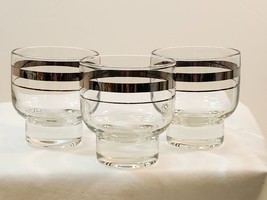 Vintage Set of 3 Double Platinum Striped Stackable Lowball Glasses MCM Barware - £32.88 GBP