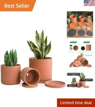 Stylish Round Terracotta Pots: 3 Sizes for Succulents with Drainage &amp; Sa... - $43.50
