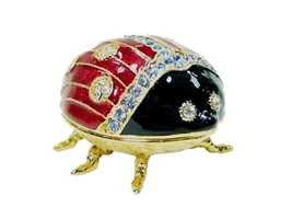 Jeweled Enamel Pewter Ladybug Hinged Trinket Ring Jewelry Box by Terra C... - £21.61 GBP