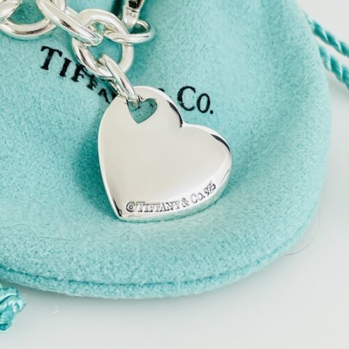 8.5" Tiffany & Co Puffed Double Cutout Heart Tag Charm Bracelet - £278.97 GBP