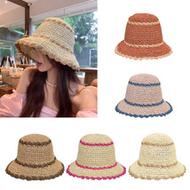 Women&#39;s Hand Crochet Clothe Straw Bucket Sun Hat with Scallop Edge - £15.79 GBP