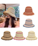 Women's Hand Crochet Clothe Straw Bucket Sun Hat with Scallop Edge - $19.99
