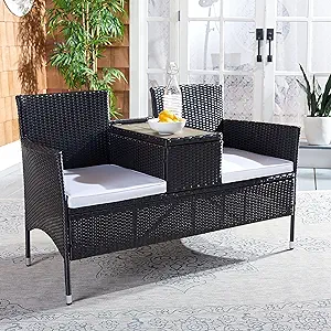 Safavieh Outdoor Collection Viora Wicker Cushion Loveseat PAT7710A, Blac... - $283.99