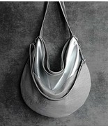 Gray Canvas Hobo Bag: Silver Faux Leather Accents, Crossbody Strap - $2,208.40 MXN