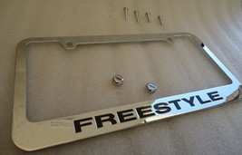 Fits 2004-2008 Ford Freestyle Chrome Black Metal License Plate Frame w Logo Caps - $15.83