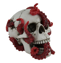 The Abyss Lurks Within Red Octopus Inhabiting a Human Skull Statue - £39.41 GBP