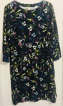 J. Jill Size L Deep Navy Multi Floral Long Sleeve Pockets 100% Rayon Dress - £25.99 GBP
