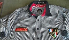 Men&#39;s 4XL Shirt Black Stripes Applique Patches Sports Car Evolution in Design - £36.99 GBP