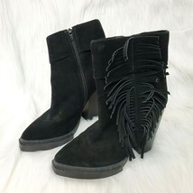 Jeffrey Campbell Ibiza Womens Sz 7.5 Black Suede Fringe Short Boots Heels Shoes  - $44.99