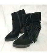 Jeffrey Campbell Ibiza Womens Sz 7.5 Black Suede Fringe Short Boots Heel... - $61.50 CAD
