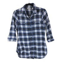 Derek Heart Womens Flannel Shirt Cotton Button Down 3/4 Sleeve Pockets Blue M - £6.16 GBP