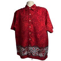 Mens Vintage Red Floral Hawaiian Aloha Button Up Shirt Large Hibiscus Fl... - £31.56 GBP