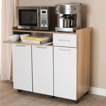White Light Oak Finish Wooden Kitchen Storage Cabinet Rolling Trolley Ca... - $498.99