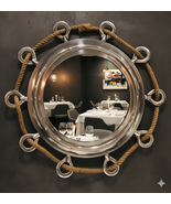 Big Silver Finish Porthole Mirror with Rope Nautical Ships Boat Decor - $223.98 CAD