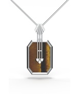 925 Sterling Silver Golden Tiger Eye and Moissanite Pendant Necklace Jew... - $180.89 CAD