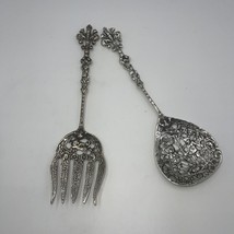 Vintage UGO BELLINI Serving Spoon &amp; Fork Ornate Silver Plate- Cherubs Lion Italy - £46.70 GBP