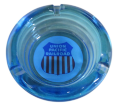 Vintage Ashtray Union Pacific Railroad Blue Glass Advertising - $19.75