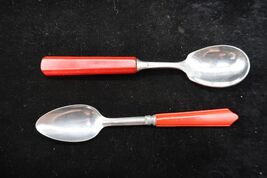 Vtg Bakelite Teaspoons Spoons Mismatched Patterns Red Soup Utensils Flat... - $19.99