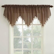 Erica Sheer Crushed Voile Valance Chocolate 51&quot;Wx24&quot;L Beaded Valance Polyester - £11.19 GBP