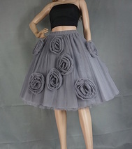 Pink Flower Knee Length Tulle Skirt Women Plus Size Fluffy Tulle Skirt image 8