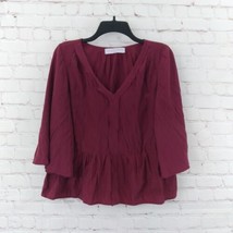 Pomp &amp; Circumstance Top Womens Small Red V Neck 3/4 Bell Sleeve Peplum Blouse - £17.32 GBP