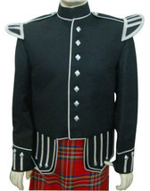 Piper/Drummer Doublet Black Blazer Wool Silver Trim Lion Rampant square Buttons - £95.92 GBP