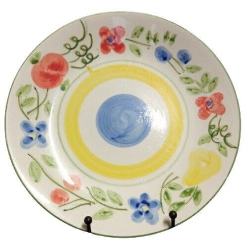 Primary image for Gibson Designs BOUNTIFUL Dinner Plate 10 1/8” D Yellow Blue Circle Floral Fruit