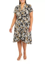 New Perception Black Beige Floral Faux Wrap Midi Dress Size 1 X 2 X $102 - £52.85 GBP