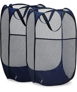 Collapsible Mesh Pop up Hamper Laundry Basket with Side Pocket (Blue | 2... - $18.80