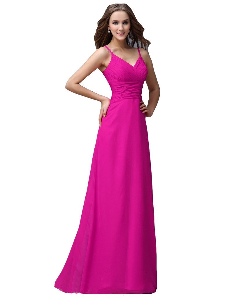 Kivary Women's Long Spaghetti A Line Chiffon Prom Evening Dresses Fuchsia US 22W
