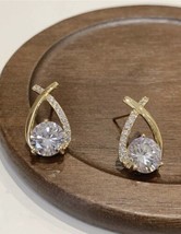 Luxury Gold earrings - Inlaid Cross Style  - cubic zirconia crystal earrings - £9.96 GBP