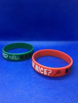 2 Silicone Rubber Wristband Bracelets &quot;Naughty Or Nice?&quot; Red and Green - £3.85 GBP