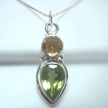 Small Faceted Citrine and Peridot Teardrop 925 Sterling Silver Necklace - £15.54 GBP