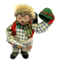 Vintage Mohair Macky Hedgehog Hobo 3&quot; Figure Blue Check Shirt Hair Picka... - $27.75
