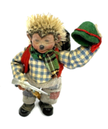 Vintage Mohair Macky Hedgehog Hobo 3&quot; Figure Blue Check Shirt Hair Picka... - $519.48 MXN