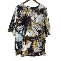 India Tunic Top Womens Medium 3/4 Sleeve Multicolor Abstract Sheer Side ... - £15.78 GBP