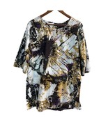 India Tunic Top Womens Medium 3/4 Sleeve Multicolor Abstract Sheer Side ... - £15.69 GBP