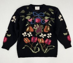 Vintage 80s Susan Bristol Women&#39;s 36 Wool Sweater Cottagecore Flower Floral Knit - £50.82 GBP