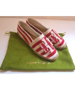TORY BURCH Fray Stripe Espadrille Flats Double T Multi Red/Off White Sz ... - €110,96 EUR