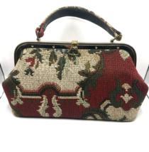 MCM Needlepoint Tapestry Carpet Bag Floral Purse Top Handle Brass VTG Beautiful - £45.64 GBP