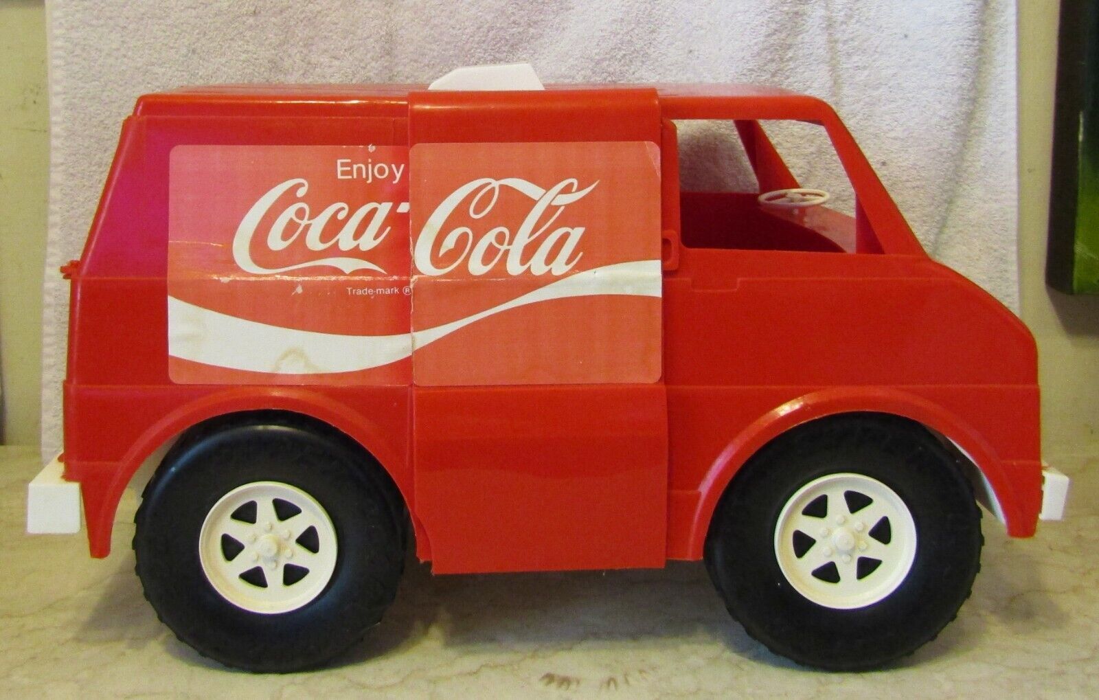 VINTAGE 1970s Coca-Cola Red Plastic Van 18.5"x9.5" Doors Open Slide Lapin Toys - $127.71