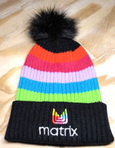 Matrix Pom Pom Ski Winter Hat Cap Beanie Hair Care Striped Hat Rainbow - NWT - £23.13 GBP