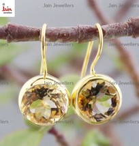 18 Kt Real Solid Yellow Gold Round Cut Citrine Dangle Drop Earrings Size... - $3,118.49