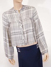 Cloth Stone Grey White Plaid Button Down Kinomo Long Sleeve Top Blouse S... - $19.59