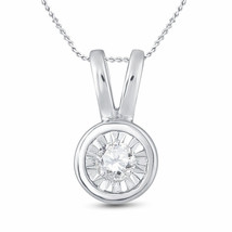 10k White Gold Womens Round Diamond Solitaire Faceted Framed Pendant 1/10 Cttw - £143.36 GBP