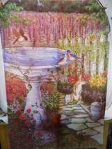 GARDEN YARD FLAG BANNER Tulips Bird Bath Rabit Motif 40 x 13.5&quot; - $6.92